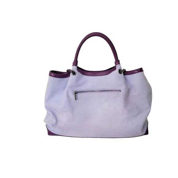 Gunas New York Purple & White Vegan Leather Tote With Chain Strap - Picture 4 of 10